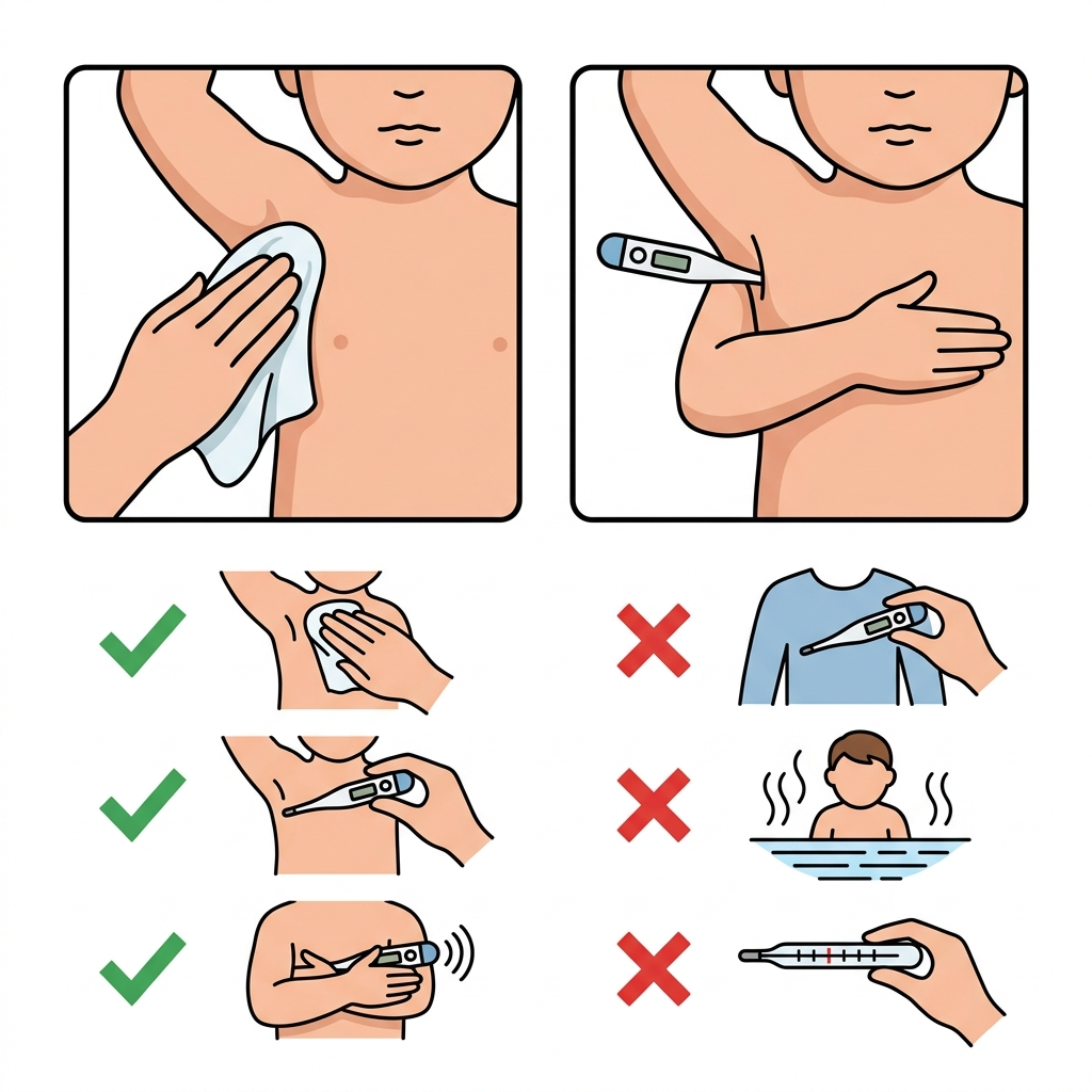 ඔයාගේ පොඩිත්තාගේ කිහිල්ලෙන් උණ බලමුද? (Axillary Temperature) - හරියටම කරන හැටි! Infographic